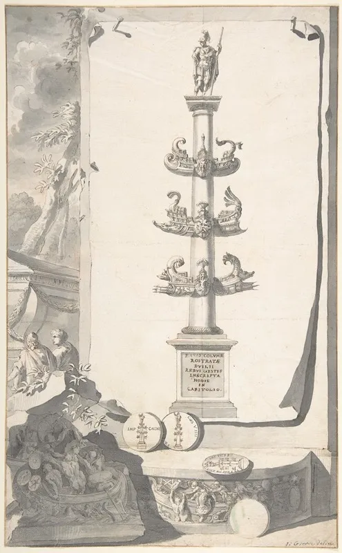 A Reconstruction Of The Base Of The Column Rostrata Wall Art by Jan Goeree - High-Resolution Digital Print