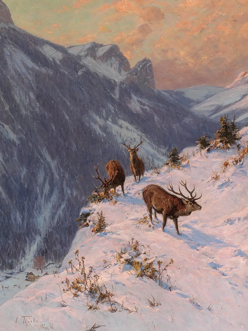 A Red Deer In Winter Wall Art by Arthur Thiele - High-Resolution Digital Print