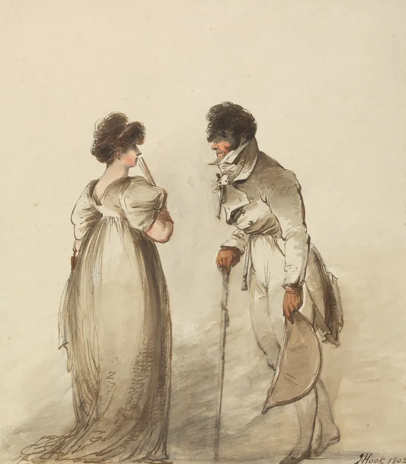 A Regency Pair Man With Walking Stick Wall Art by James Hook - High-Resolution Digital Print