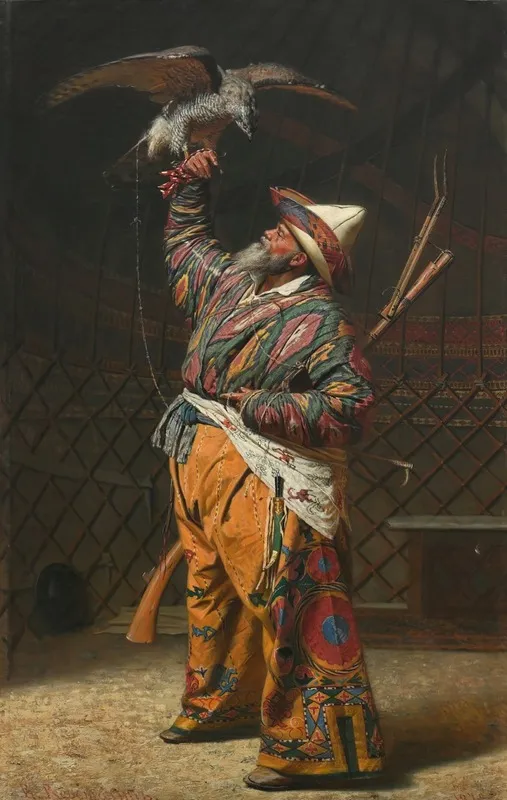 A Rich Kirghiz Huntsman With A Falcon Wall Art by Vasily Vereshchagin - High-Resolution Digital Print