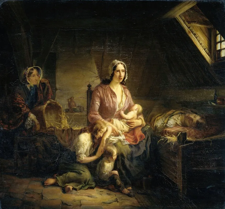 A Rich Lady Visits A Poor Family Wall Art by Gerardus Terlaak - High-Resolution Digital Print