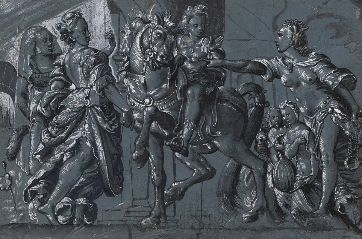 A Rider At The Crossroads Wall Art by Tobias Stimmer - High-Resolution Digital Print