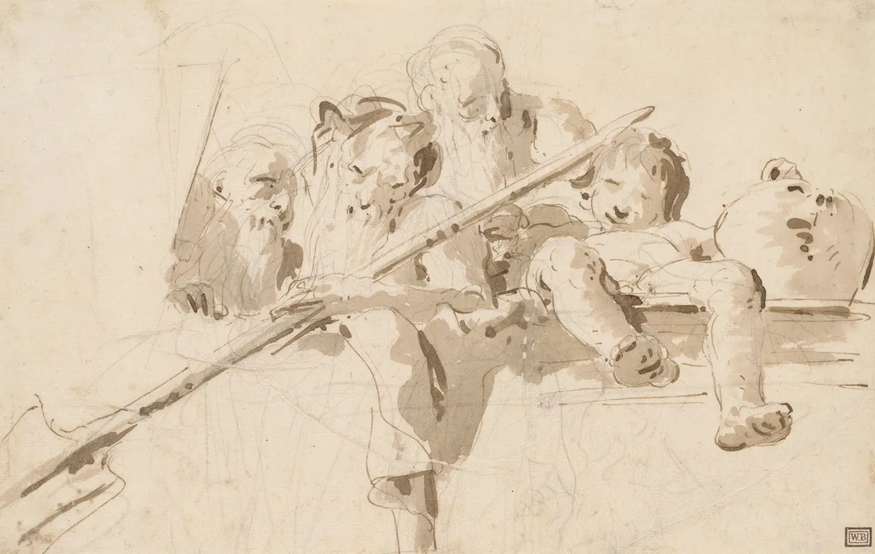 A River God And Other Figures On A Parapet Wall Art by Giovanni Battista Tiepolo - High-Resolution Digital Print