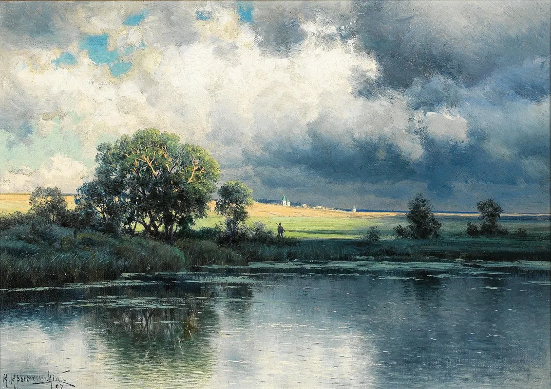 A River Landscape At Dusk