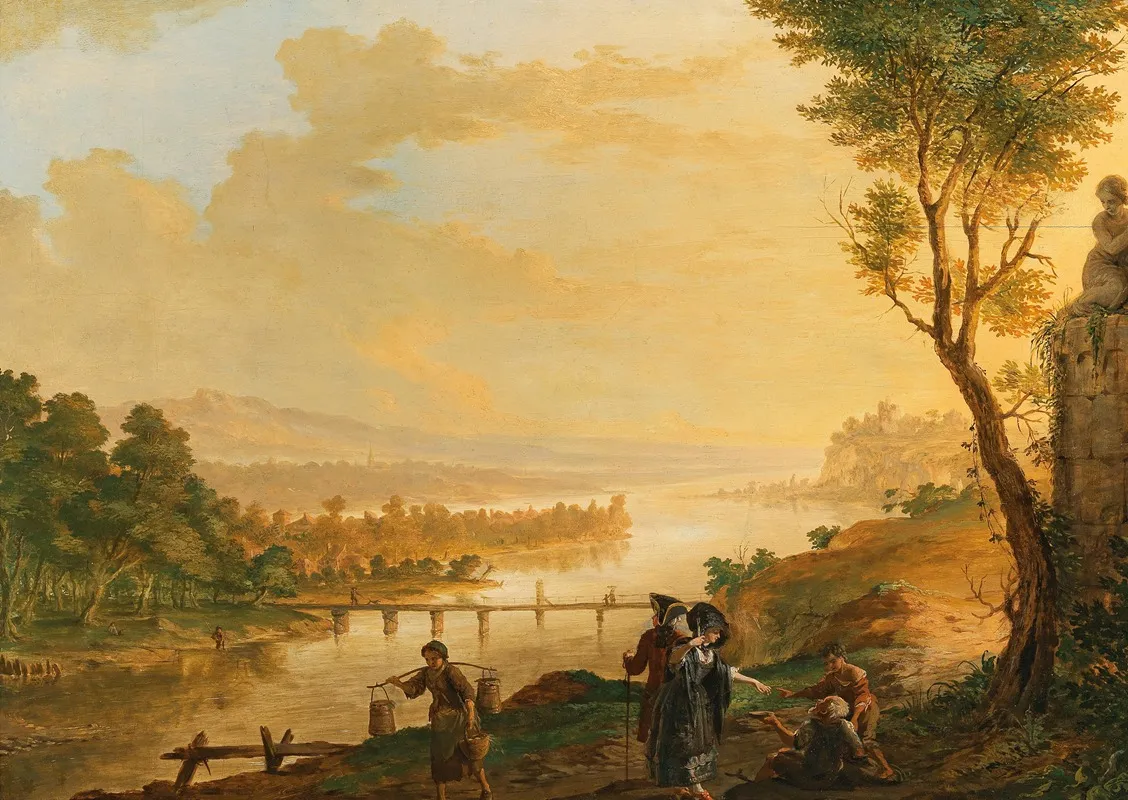 A River Landscape At Sunset Wall Art by Franz Hochecker - High-Resolution Digital Print