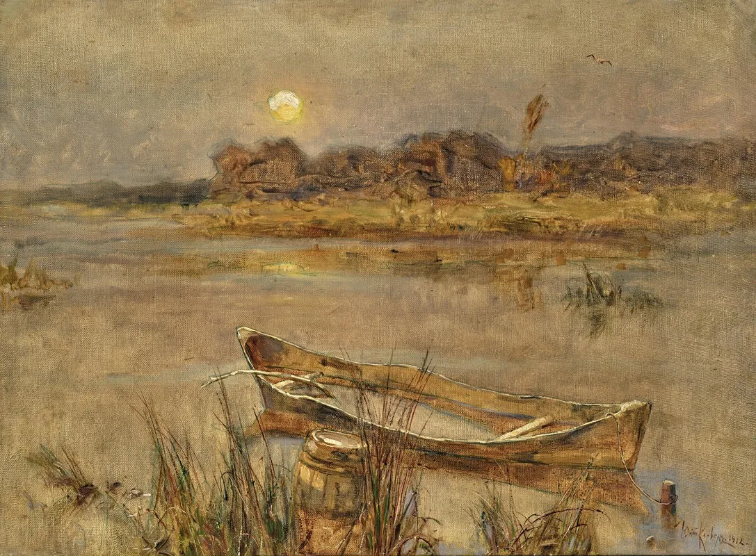 A River Landscape With A Boat Wall Art by Julius Sergius Klever - High-Resolution Digital Print