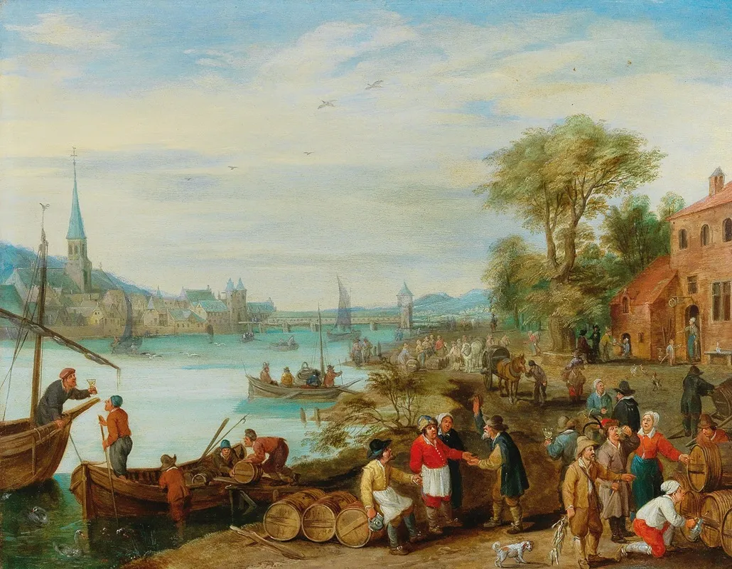 A River Landscape With A Harbour Scene