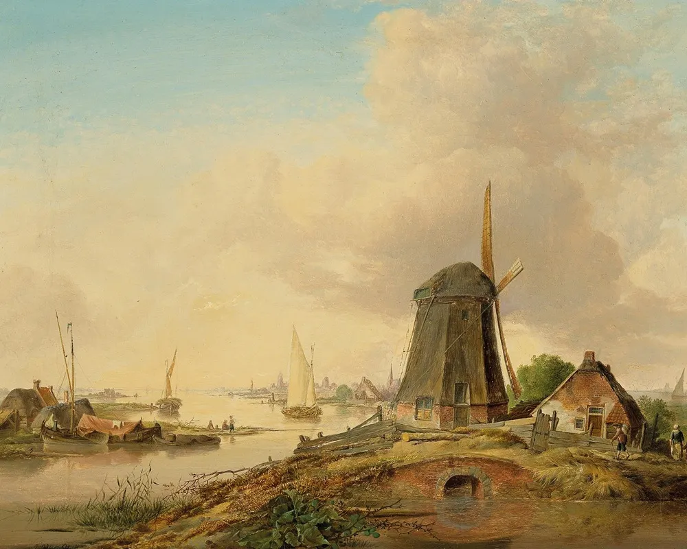 A River Landscape With A Windmill Wall Art by Jan Van Os - High-Resolution Digital Print