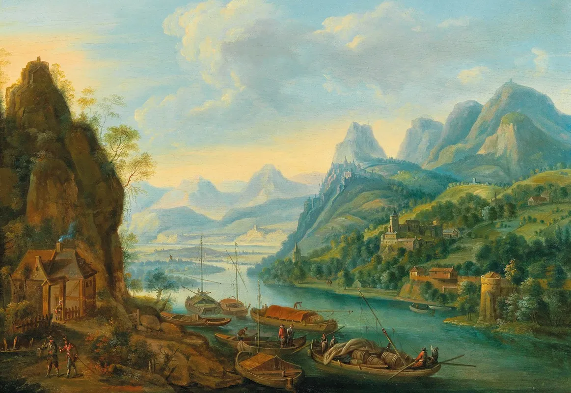 A River Landscape With Mountains