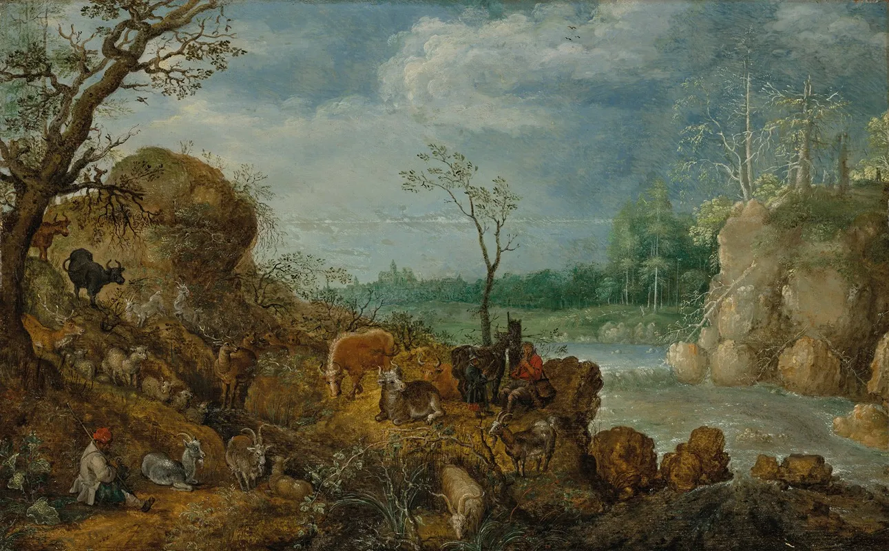 A River Landscape With Shepherds Making Music Among The Animals
