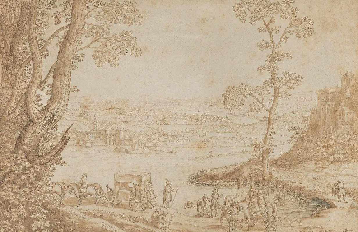A River Landscape With The Baptism Of The Eunuch Wall Art by Hendrik Hondius the Elder - High-Resolution Digital Print
