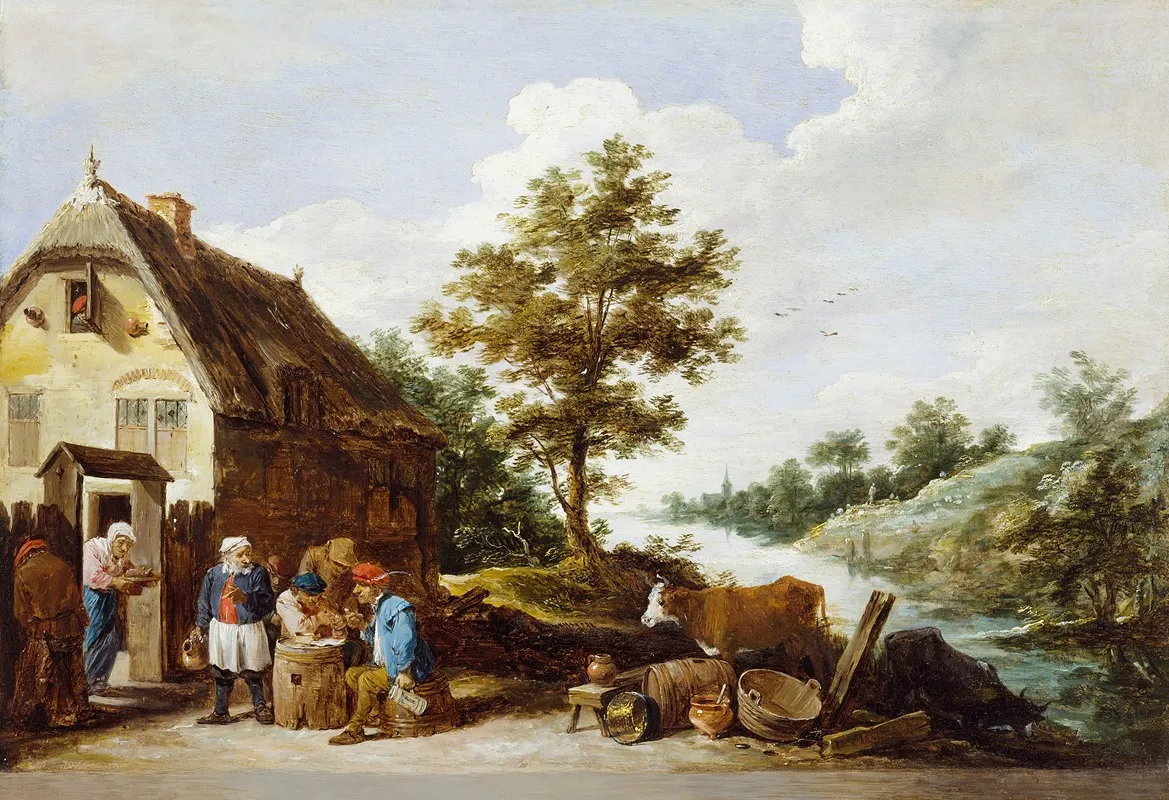 A Riverside Inn Wall Art by David Teniers The Younger - High-Resolution Digital Print
