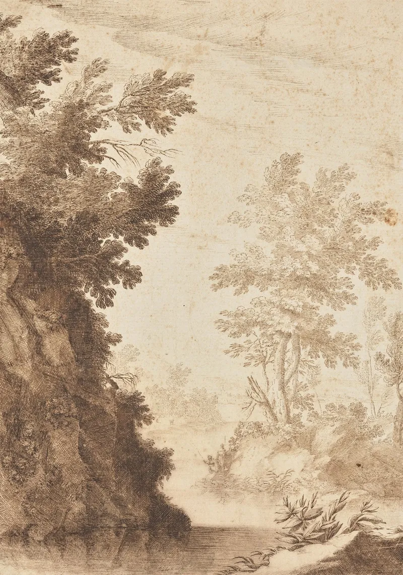 A Rocky River Landscape With A Distant Town Wall Art by Ludovico Mattioli - High-Resolution Digital Print