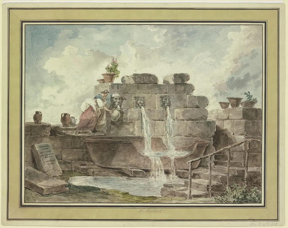 A Roman Fountain With A Woman Collecting Water 2