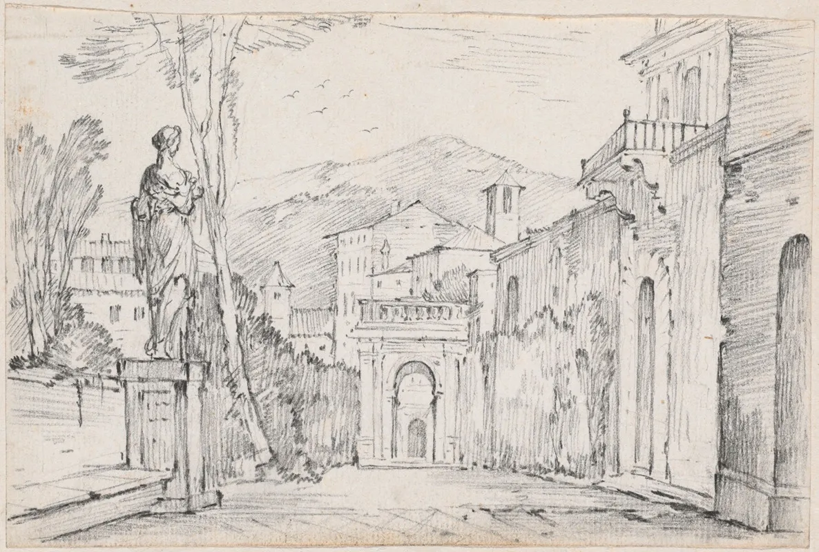 A Roman Street With Monte Cavo In The Distance