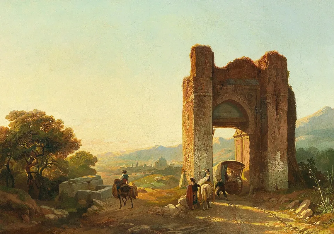 A Romantic Landscape With Mauritanian Ruins And Figures Wall Art by François Antoine Bossuet - High-Resolution Digital Print