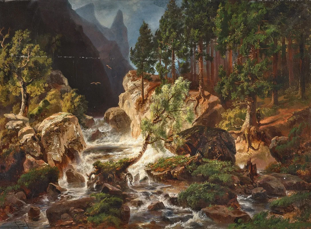 A Rushing Mountain Stream Wall Art by George Jabin - High-Resolution Digital Print