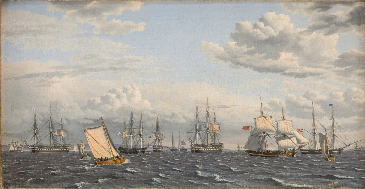 A Russian Fleet At Anchor Near Elsinore Wall Art by Christoffer Wilhelm Eckersberg - High-Resolution Digital Print