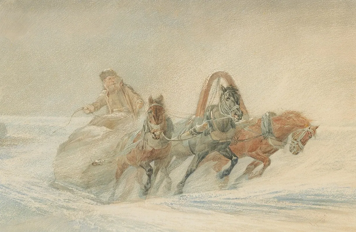 A Russian Troika In The Snow Wall Art by Rudolf Fedorovich Frentz - High-Resolution Digital Print
