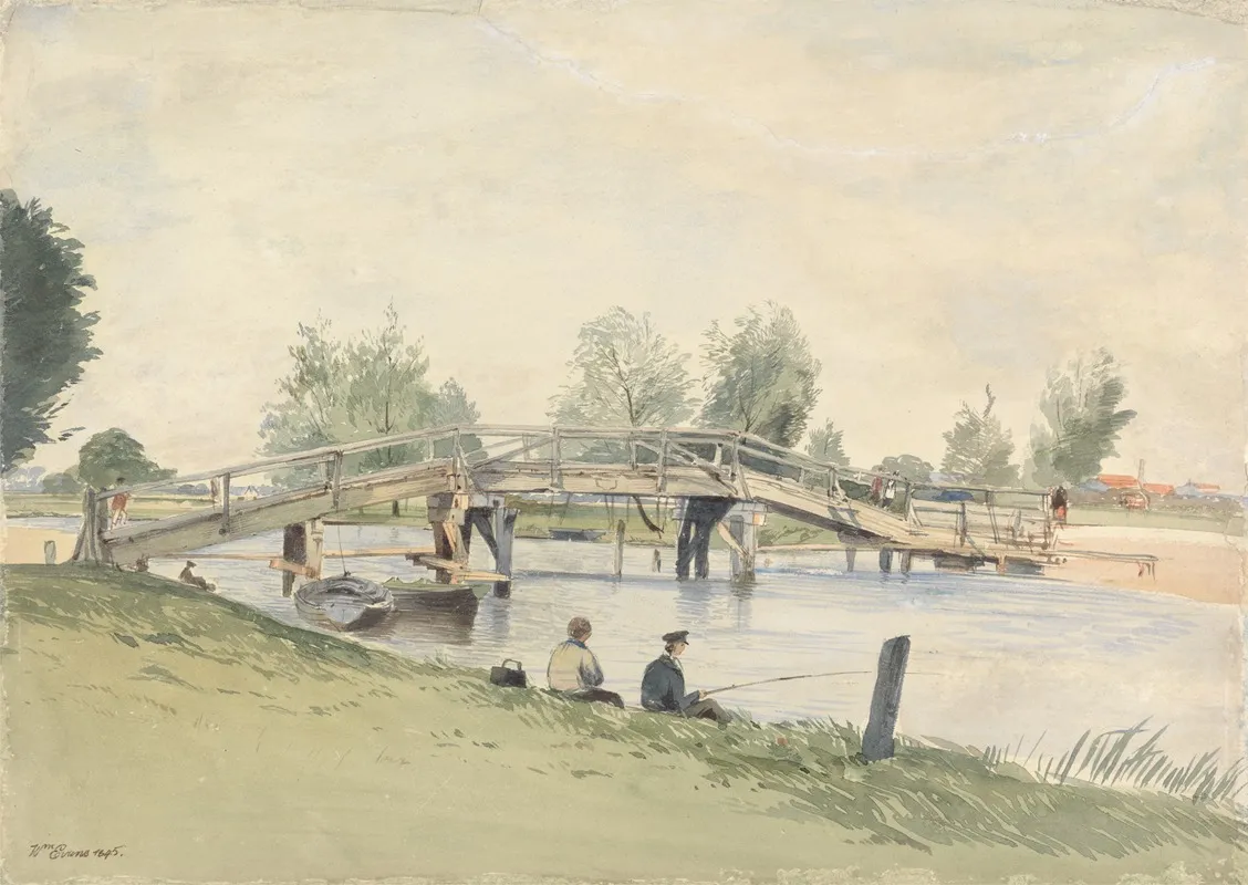 A Rustic Bridge Over The Thames Anglers On The River Bank