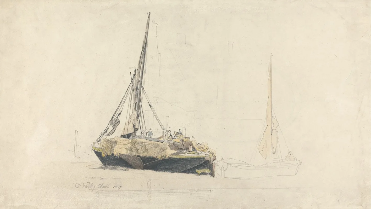 A Sailing Barge Being Loaded With Hay