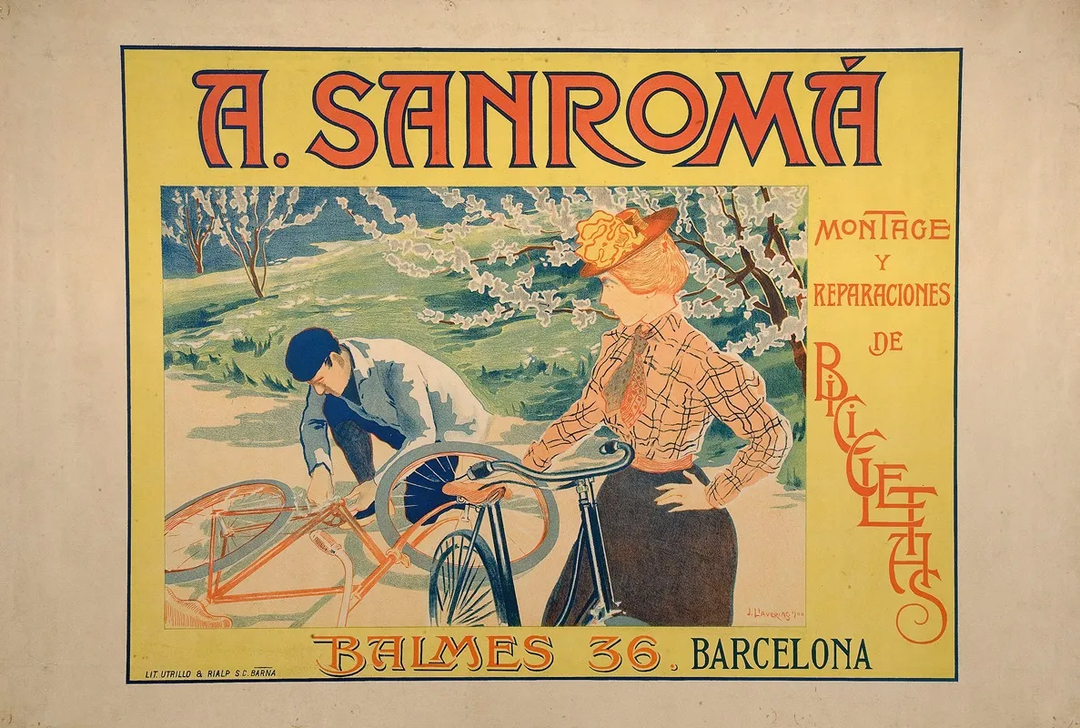 A Sanroma Montage Y Reparaciones De Bicicletas Wall Art by Joan Llaverias - High-Resolution Digital Print