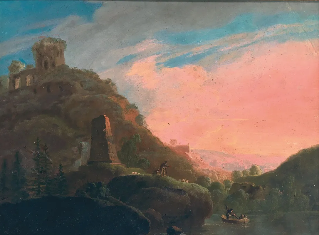 A Scene At Dusk In A Vast Bucolic Landscape Wall Art by Frantisek Xaver Prochazka - High-Resolution Digital Print