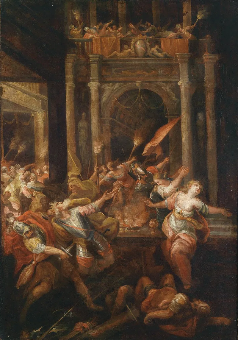 A Scene From The Trojan War The Death Of King Priam Wall Art by Andrea Celesti - High-Resolution Digital Print