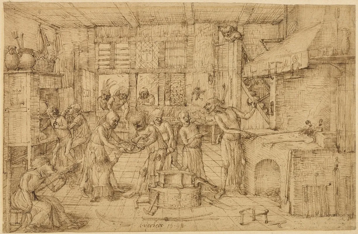 A Scene In A Forge Wall Art by Jan Verbeeck - High-Resolution Digital Print