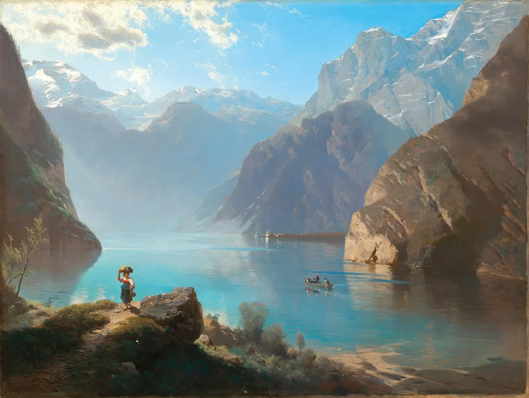 A Scene On Lake Konigssee With St Bartholoma Wall Art by Leopold Heinrich Vöscher - High-Resolution Digital Print