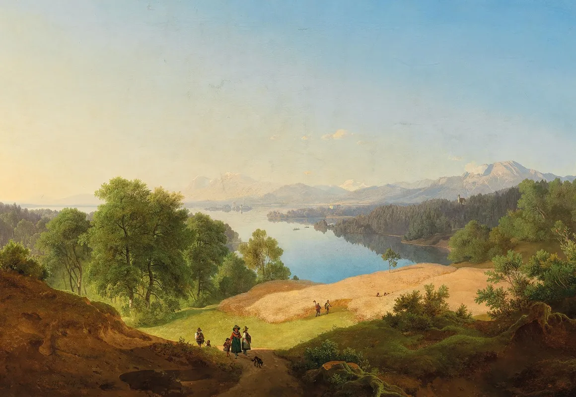 A Scene On Lake Starnberg In The Background Starnberg Castle And Rose Island Wall Art by Maximilian Haushofer - High-Resolution Digital Print