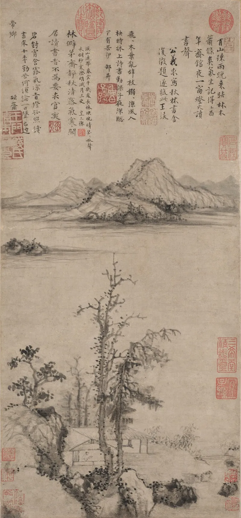 A Scholars Retreat Amid Autumn Trees Wall Art by Wang Fu - High-Resolution Digital Print