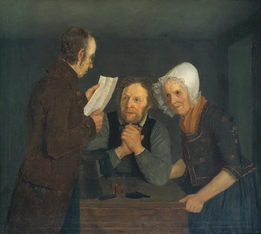 A Schoolmaster Reading Aloud A Letter To An Old Couple From Their Son Abroad Wall Art by Moritz Unna - High-Resolution Digital Print