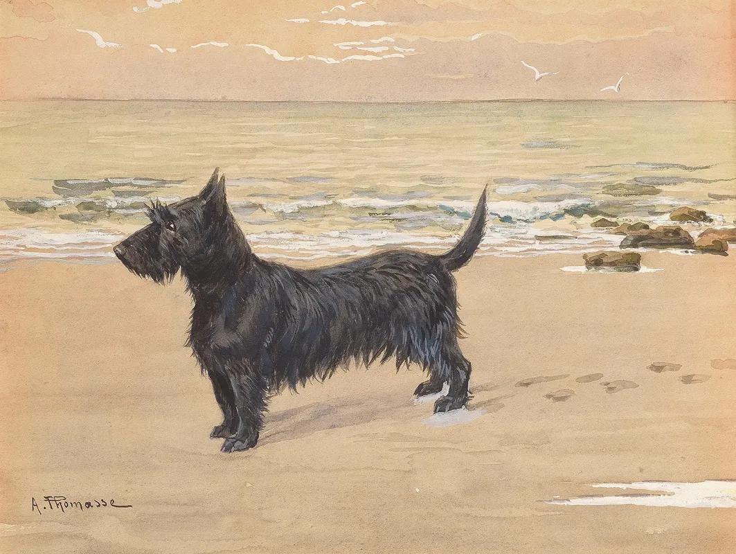 A Scottie On The Beach Wall Art by Adolphe Thomasse - High-Resolution Digital Print
