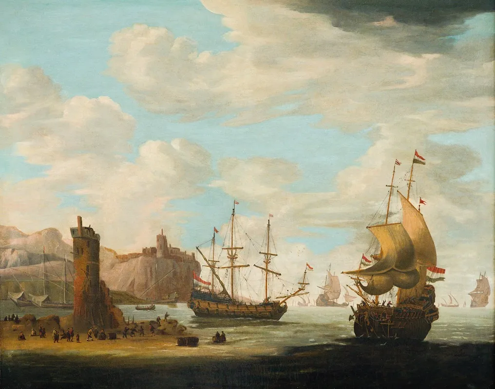 A Seascape With Tall Ships Wall Art by Adam Silo - High-Resolution Digital Print