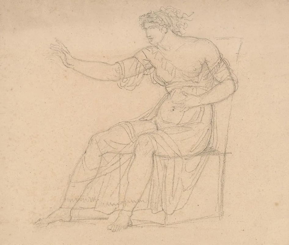 A Seated Classical Female Figure Wall Art by Jean-Henri Fabre - High-Resolution Digital Print