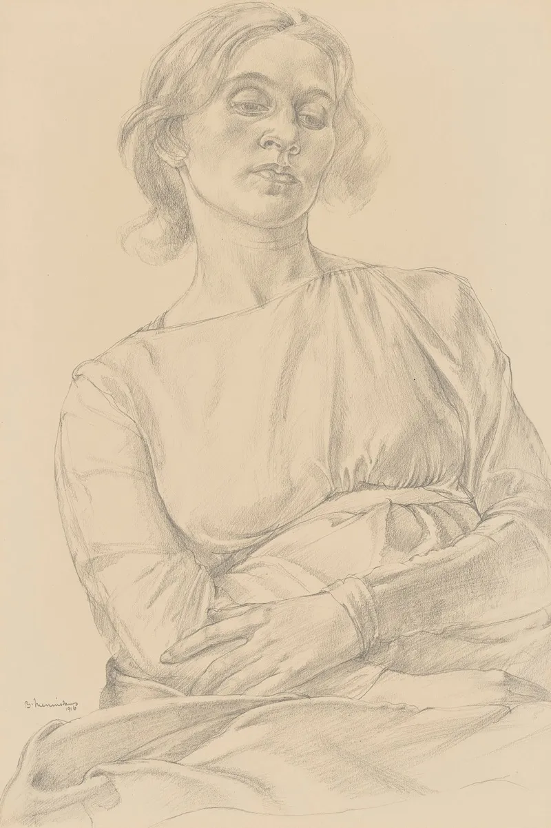 A Seated Female Figure Wall Art by Bernard Meninsky - High-Resolution Digital Print