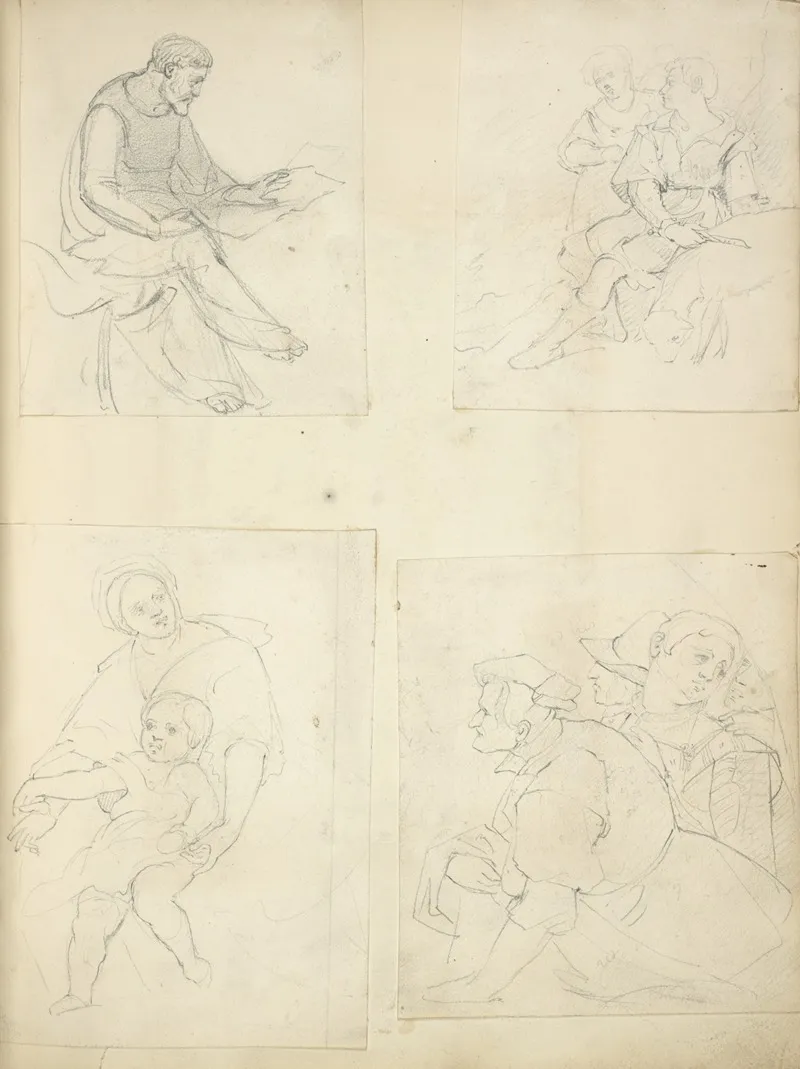 A Seated Man Two Figures And A Sheep Mother And Child Three Figures Half Length