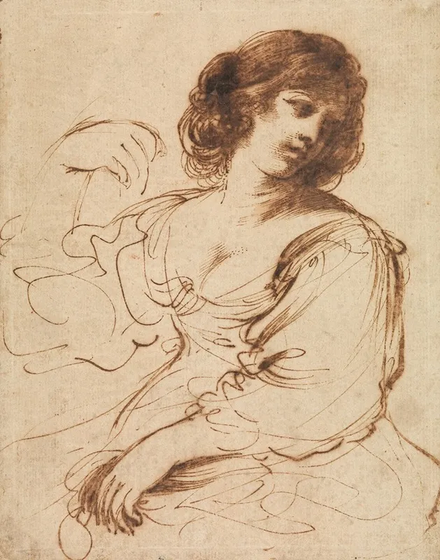 A Seated Young Woman Looking Over Her Shoulder Wall Art by Guercino - High-Resolution Digital Print