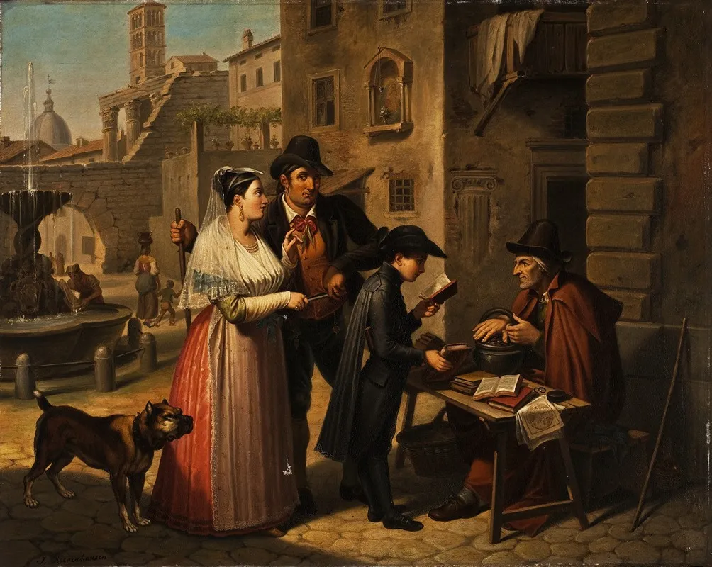 A Second Hand Bookseller In A Roman Street Wall Art by Johannes Riepenhausen - High-Resolution Digital Print