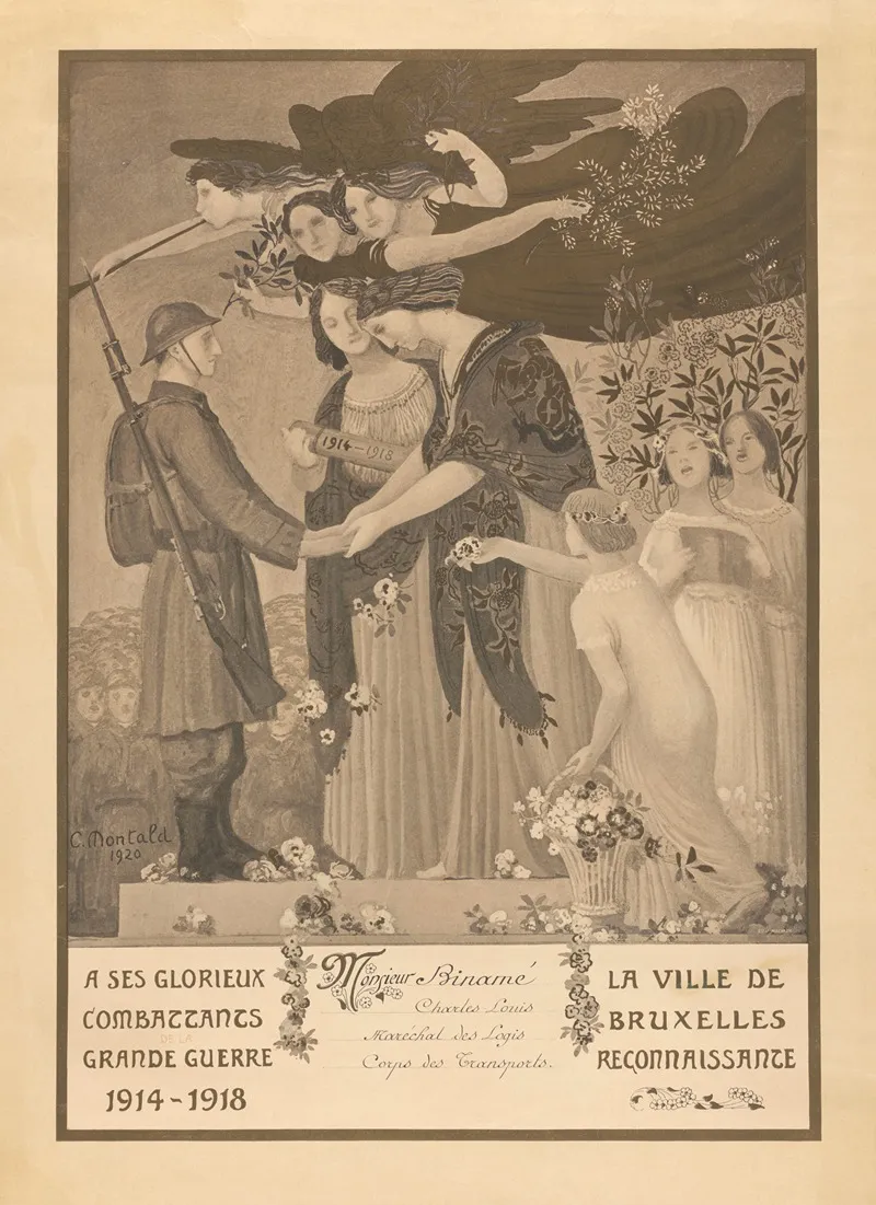 A Ses Glorieux Combattants De La Guerre 1914 1918 La Ville De Bruxelles Reconnaissance Wall Art by Constant Montald - High-Resolution Digital Print