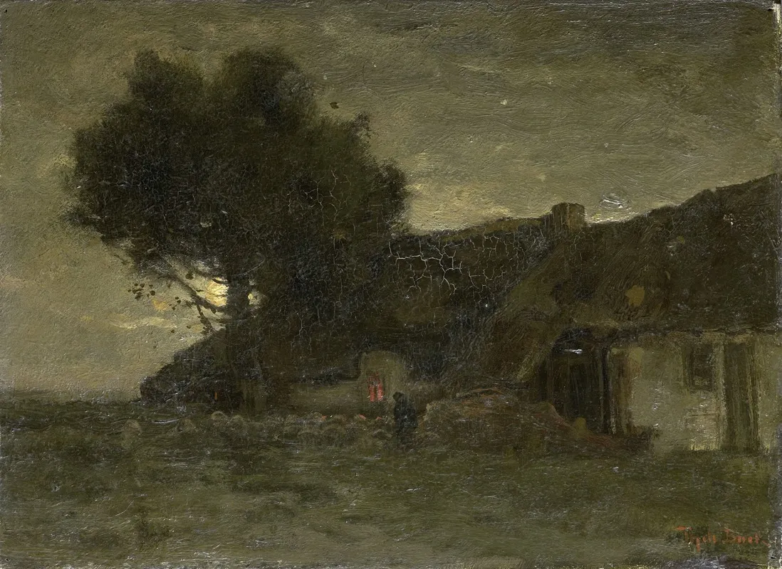 A Sheepfold At Nightfall Wall Art by Théophile de Bock - High-Resolution Digital Print