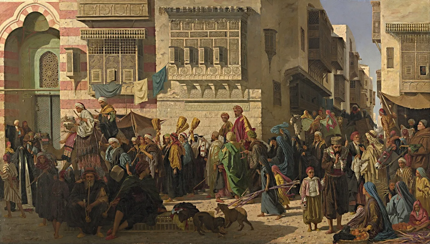 A Sheikh And His Son Entering Cairo On Their Return From A Pilgrimage To Mecca Wall Art by Robert Dowling - High-Resolution Digital Print
