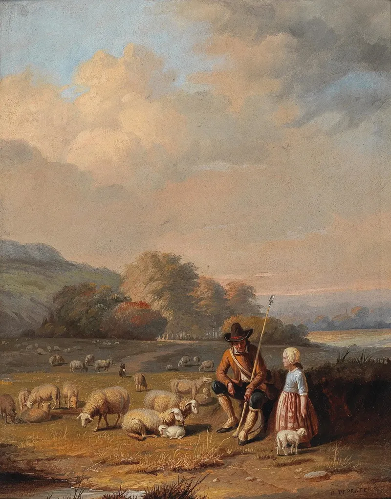 A Shepherd And Child Wall Art by Henri Pratere - High-Resolution Digital Print
