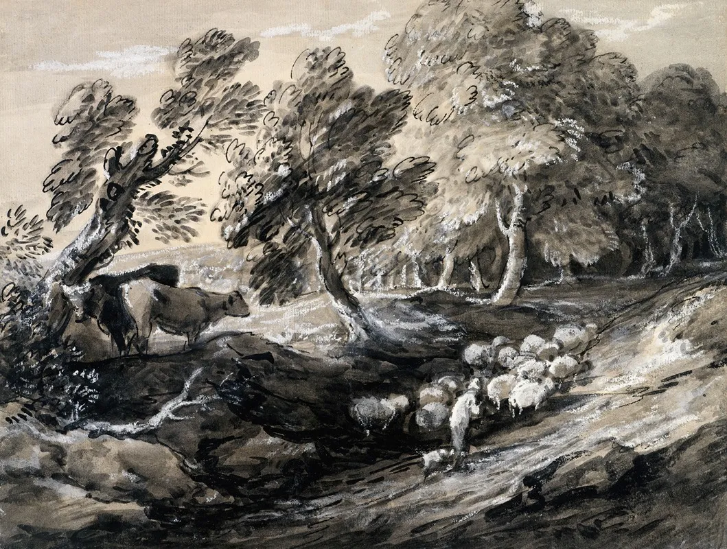 A Shepherd Driving A Flock Of Sheep Through A Wood Wall Art by Thomas Gainsborough - High-Resolution Digital Print