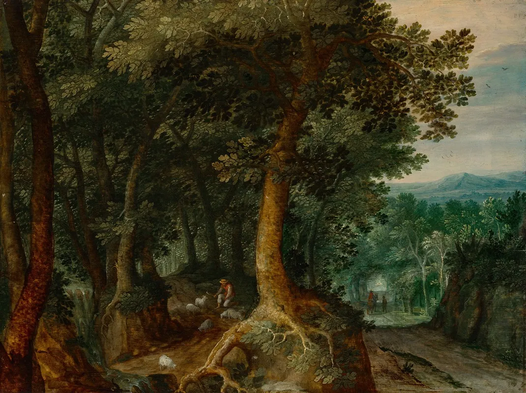 A Shepherd In A Wooded Landscape Wall Art by Gillis van Coninxloo - High-Resolution Digital Print