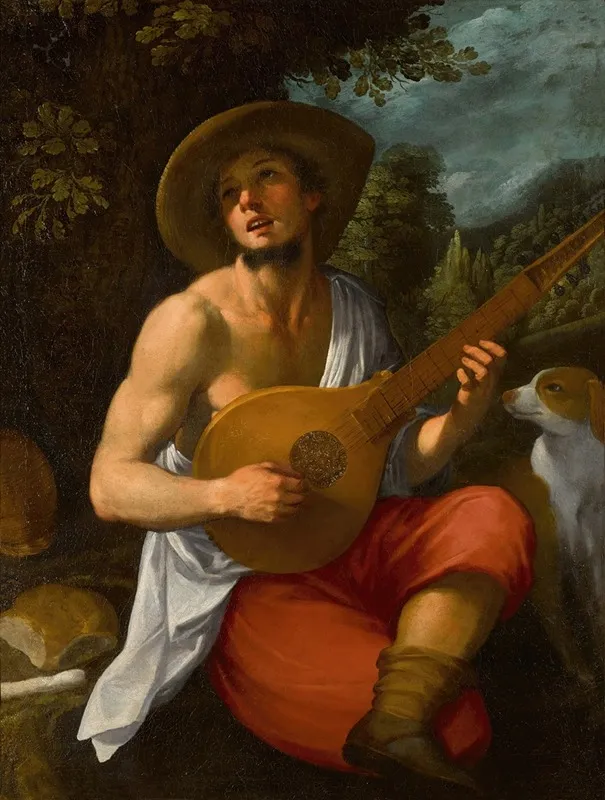A Shepherd Playing The Cetera Wall Art by Astolfo Petrazzi - High-Resolution Digital Print