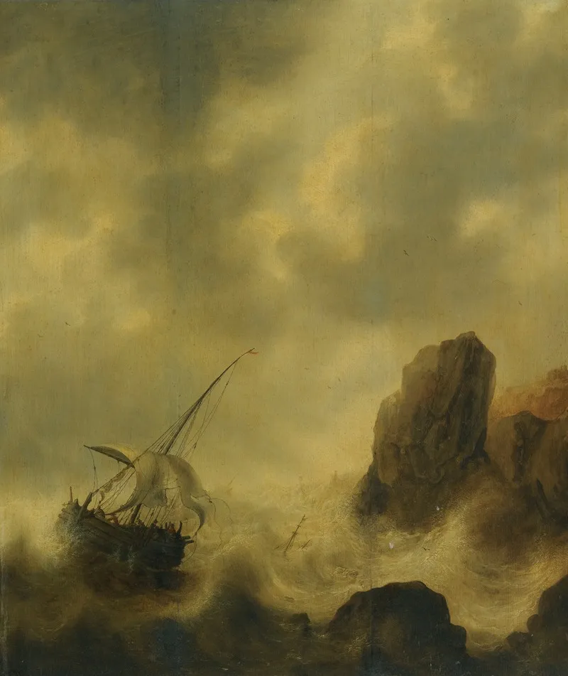 A Ship Foundering Off A Rocky Coast