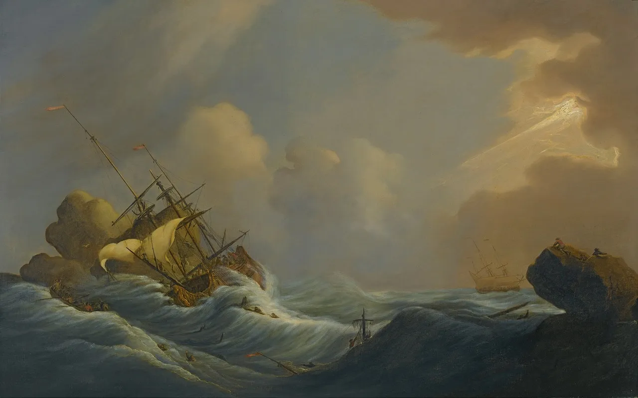 A Shipwreck In Heavy Storms Another Ship In The Distance