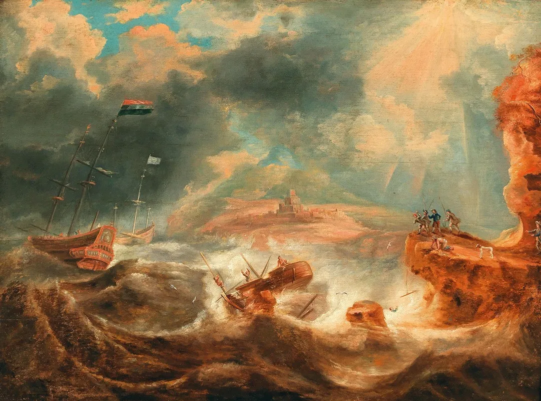 A Shipwreck Off A Rocky Coast Wall Art by Jan Peeters the elder - High-Resolution Digital Print